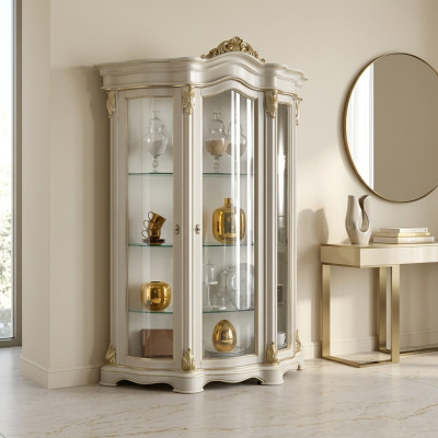Vitrine armoire en bois classique blanc Design Armoires Salon en verre