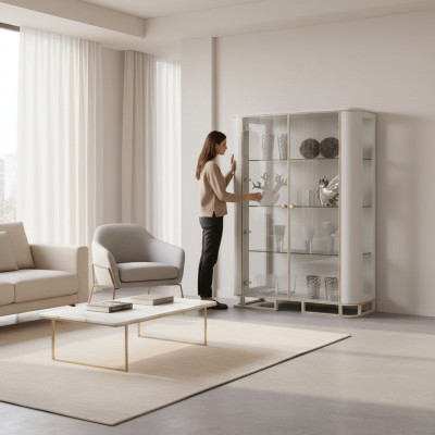 Meuble de vitrine de designer en bois blanc de luxe Vitrine d’exposition Design Cabinet Mobilier en bois italien