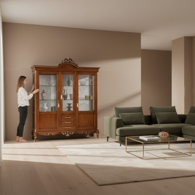 Vitrine Armoire en bois Vitrines classiques en bois Design en bois Salon Verre
