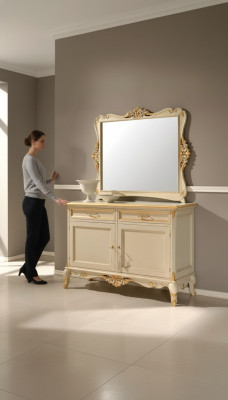 Luxe Buffet Miroir 2pcs Commodes Design de Salon Mobilier Beige