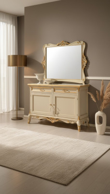Luxe Buffet Miroir 2pcs Commodes Design de Salon Mobilier Beige