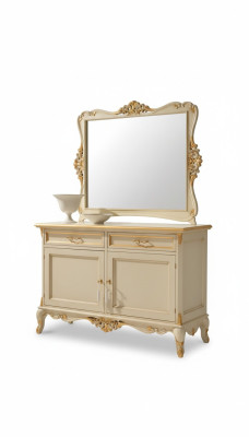 Luxe Buffet Miroir 2pcs Commodes Design de Salon Mobilier Beige