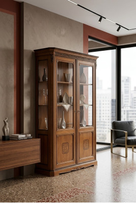 Conception de meubles italiens en bois de style classique Vitrine Armoire Étagère