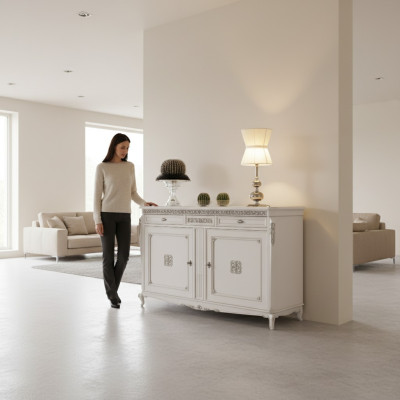 Bahut Commode Armoires de luxe Salon Bois Blanc Mobilier Classique
