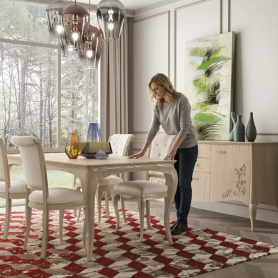 Ensemble de salle à manger 6 pièces. Table à manger 4x Chaises Buffet Groupe de meubles Beige