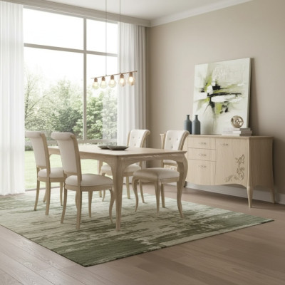 Ensemble de salle à manger 6 pièces. Table à manger 4x Chaises Buffet Groupe de meubles Beige