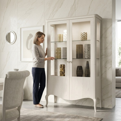 Vitrine Armoire de luxe Armoire en bois blanc Salon Armoire en verre nouvelle