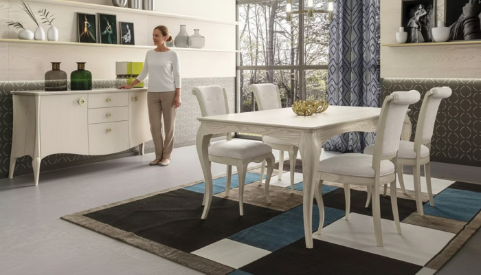 Ensemble de salle à manger table à manger blanche 4x chaises buffet design élégant neuf 6 pièces.