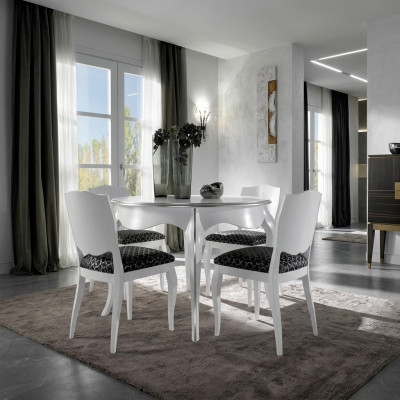 Table à manger Salle à manger Bois Blanc Table ronde Meubles classiques italiens Tables nouvelle