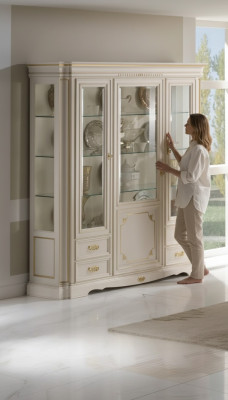 Vitrine classique Armoire de luxe blanche Style italien en bois Meubles en verre