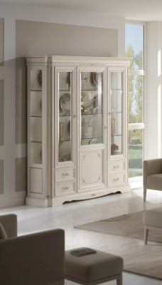 Vitrine classique Armoire de luxe blanche Style italien en bois Meubles en verre