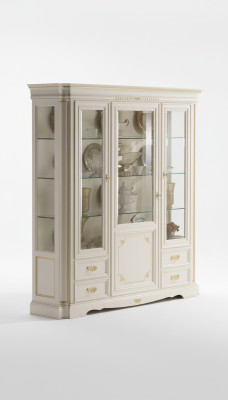 Vitrine classique Armoire de luxe blanche Style italien en bois Meubles en verre
