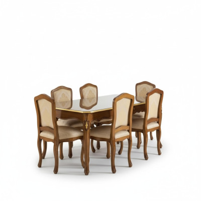 Table à manger Suite Table + 6x chaises Ensemble de salle à manger Table Bois Textile