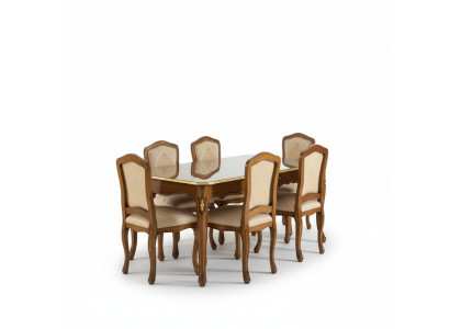 Table à manger Suite Table + 6x chaises Ensemble de salle à manger Table Bois Textile