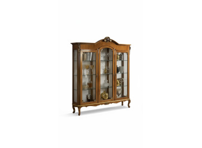 Vitrine classique en bois noble de luxe en verre avec étagères en bois.