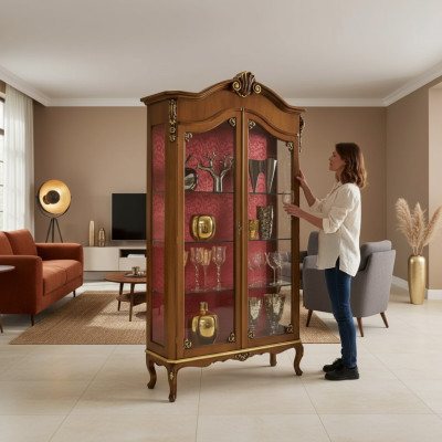 Vitrine en bois Meubles en verre Armoire Marron Vitrines Salon Buffet Nouveau