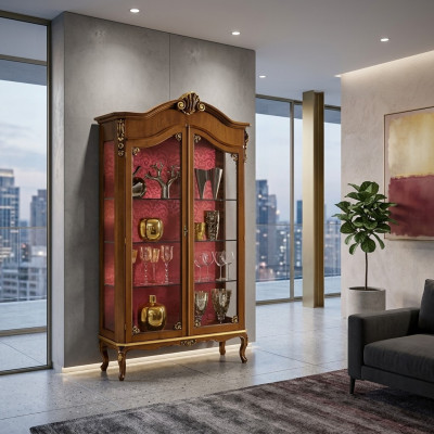 Vitrine en bois Meubles en verre Armoire Marron Vitrines Salon Buffet Nouveau