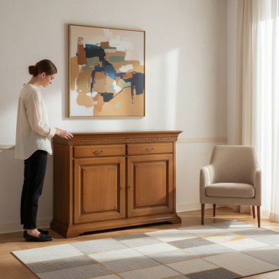 Meuble de style italien Buffet Marron de Luxe Commode en Bois Salon