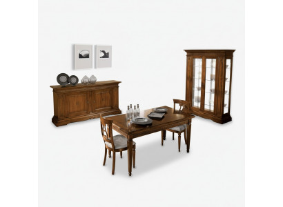 Suite de 7 pièces. Salle à manger Table à manger 4x Chaises Vitrine Meubles en bois de luxe