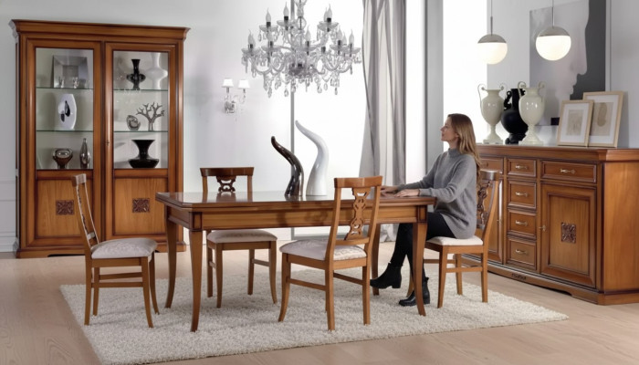Ensemble de salle à manger Design Suite 7 pièces Meubles en bois 4x chaises Table Vitrine nouvelle