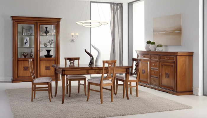 Ensemble de salle à manger Design Suite 7 pièces Meubles en bois 4x chaises Table Vitrine nouvelle
