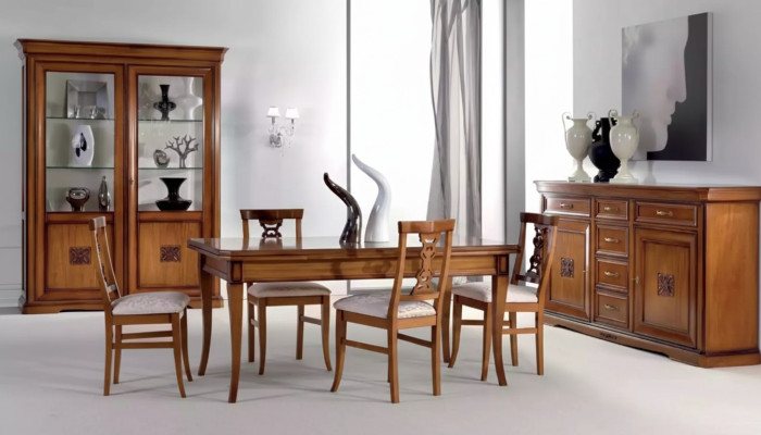 Ensemble de salle à manger Design Suite 7 pièces Meubles en bois 4x chaises Table Vitrine nouvelle
