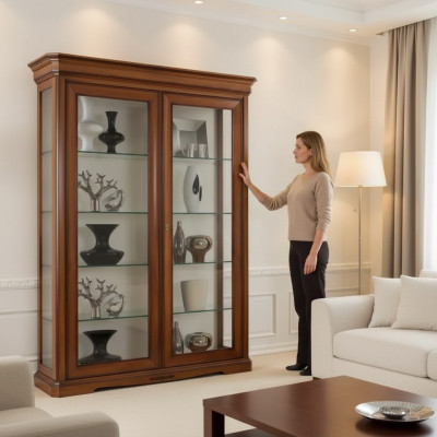 Vitrine classique Armoire Display Classic Vitrine en verre Marron Armoires en bois