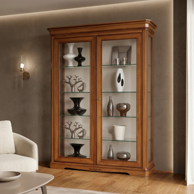 Vitrine classique Armoire Display Classic Vitrine en verre Marron Armoires en bois