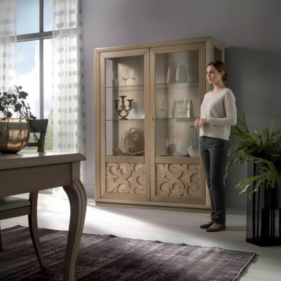 Vitrines en bois Vitrine en verre Armoire marron Vitrine Salon Mobilier Buffet nouveau