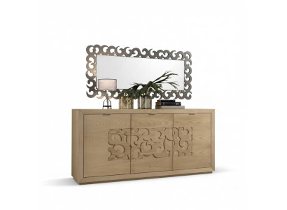 Buffet de luxe avec miroir Salon Armoire en bois Commodes Marron 2 pièces