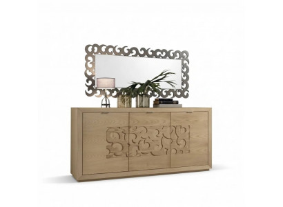 Buffet de luxe avec miroir Salon Armoire en bois Commodes Marron 2 pièces