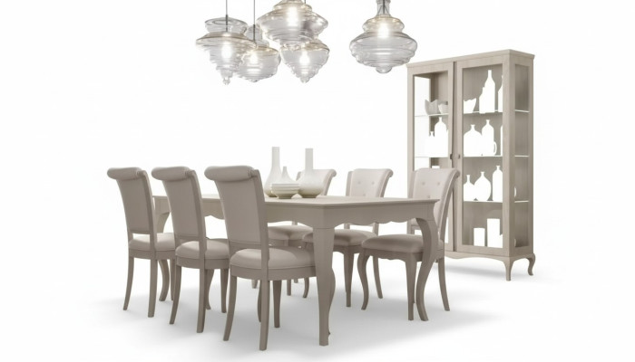 Table à manger 6x chaises vitrine 8 pièces. Groupe de salle à manger Suite Groupe de sièges