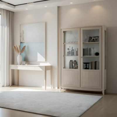 Vitrine Salon Mobilier Bois Vitrines Armoire en Verre Beige Buffet Nouveau