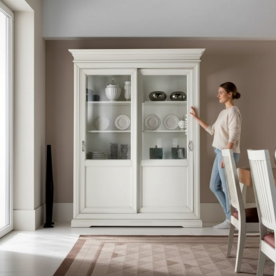 Vitrine Salon Mobilier Bois Vitrines Verre Armoire Bahut Blanc nouveau