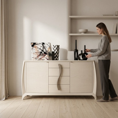 Bahut de salon Commodes Classiques Armoire Beige Armoire en bois neuf
