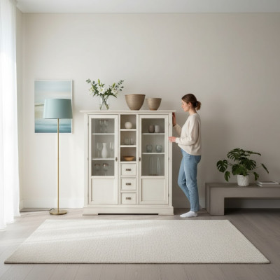 Salon Mobilier Bois Vitrine Verre Armoire Véritable Bois Buffet Vitrine