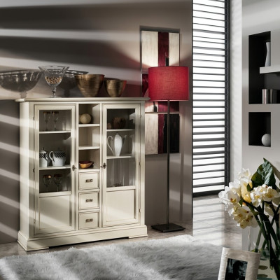 Salon Mobilier Bois Vitrine Verre Armoire Véritable Bois Buffet Vitrine