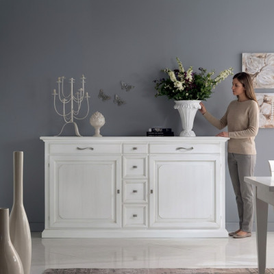 Luxueuse commode blanche en bois Buffet Armoire Mobilier de salon Italie
