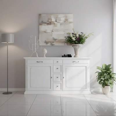 Luxueuse commode blanche en bois Buffet Armoire Mobilier de salon Italie