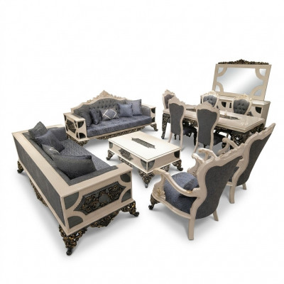 Ensemble de salon luxueux comprenant 2 canapés 3 places, deux fauteuils et une table basse.
