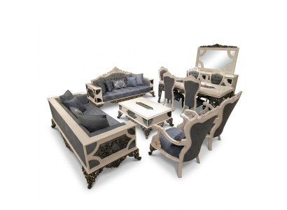 Ensemble de salon luxueux comprenant 2 canapés 3 places, deux fauteuils et une table basse.