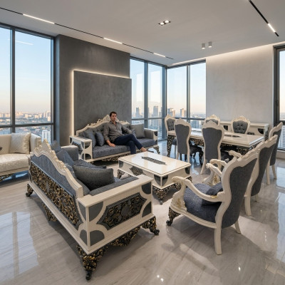 Ensemble de salon moderne en 4 pièces, 2 canapés élégants, fauteuil design neuf