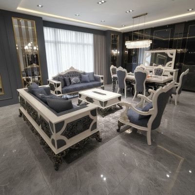 Ensemble de salon moderne en 4 pièces, 2 canapés élégants, fauteuil design neuf