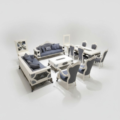 Ensemble de salon moderne en 4 pièces, 2 canapés élégants, fauteuil design neuf