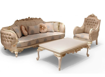 Salon confortable exclusif avec canapé 3 places moderne et 2 fauteuils design.