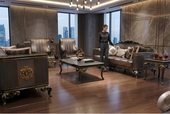 Ensemble de salon de luxe composé d'un canapé 3+3+1+1 places, de 2 fauteuils confortables neufs.