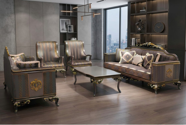 Ensemble de salon de luxe composé d'un canapé 3+3+1+1 places, de 2 fauteuils confortables neufs.