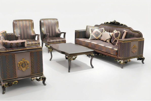 Ensemble de salon de luxe composé d'un canapé 3+3+1+1 places, de 2 fauteuils confortables neufs.