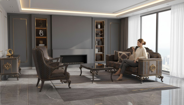 Luxueux ensemble de canapé 3 pièces avec canapé 3 places, 2 fauteuils relax de luxe