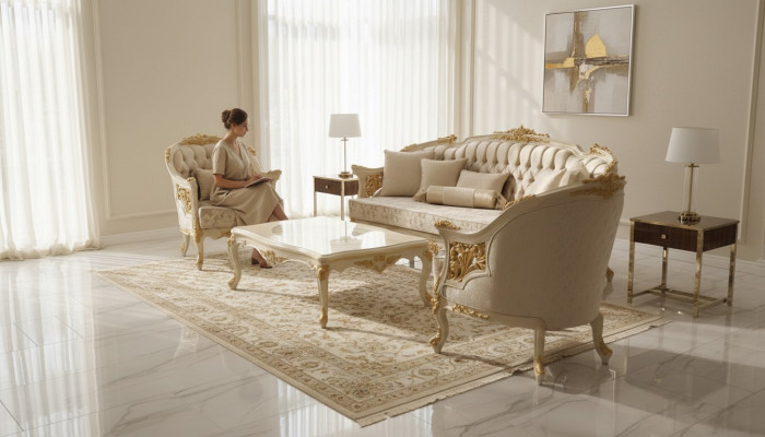 Ensemble de canapés de luxe modernes, ensemble de salon avec 2 canapés 3 places et une chaise noble.